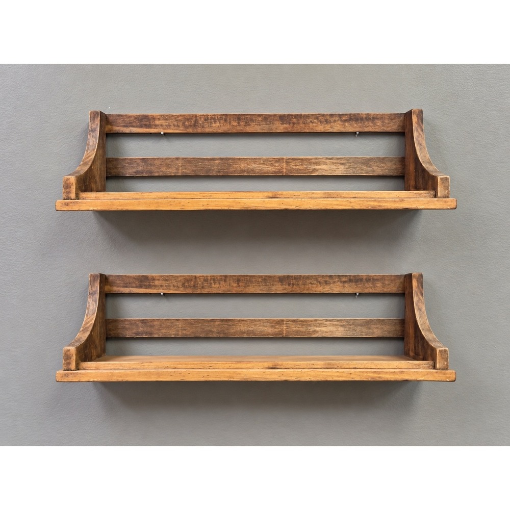 FAUCHON Paris Vintage Wood Spice Rack Pair French Kitchen Wall Shelves Decor
